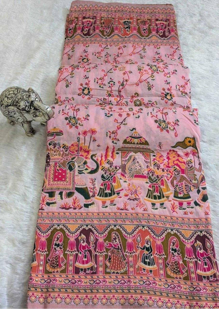 Rajwadi Pashmina Silk Saree - PINK