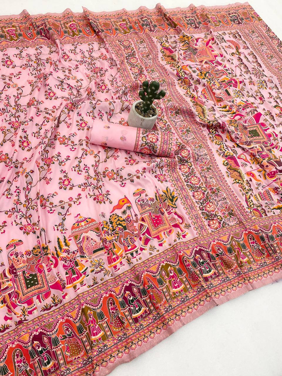 Rajwadi Pashmina Silk Saree - PINK