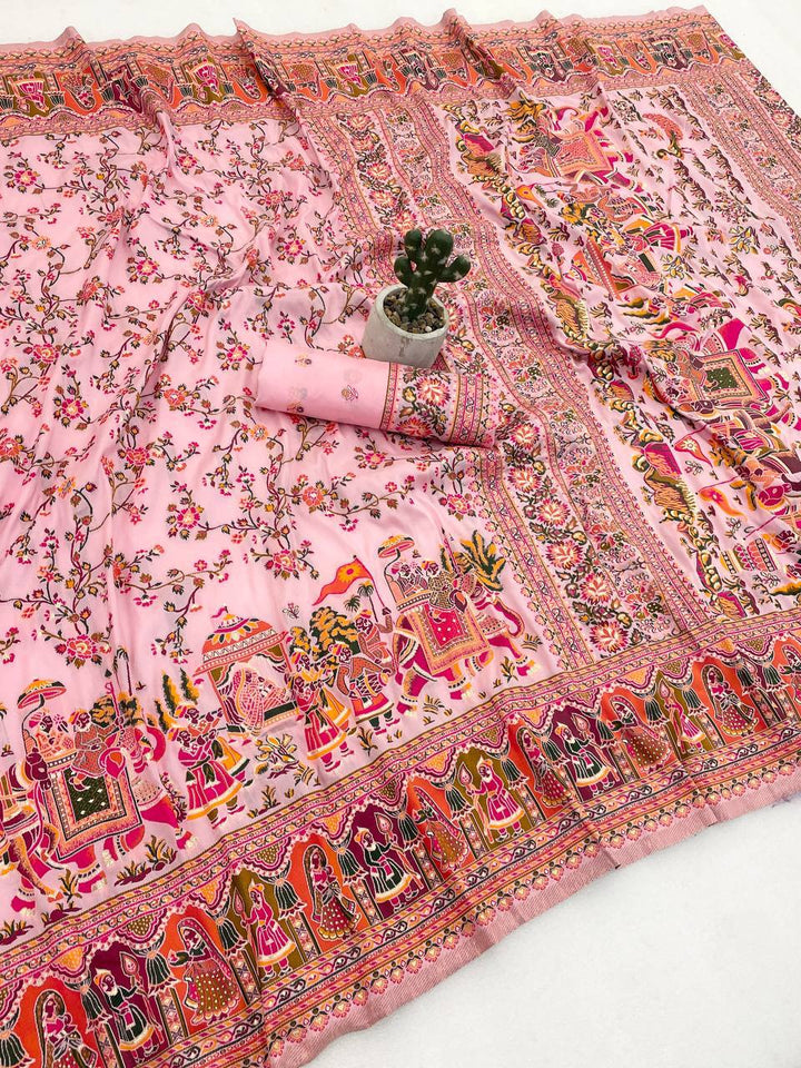 Rajwadi Pashmina Silk Saree - PINK