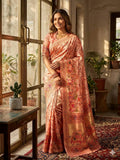 Rajwadi Pashmina Silk Saree - PEACH