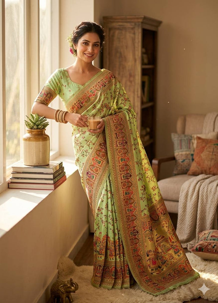 Rajwadi Pashmina Silk Saree - PISTA