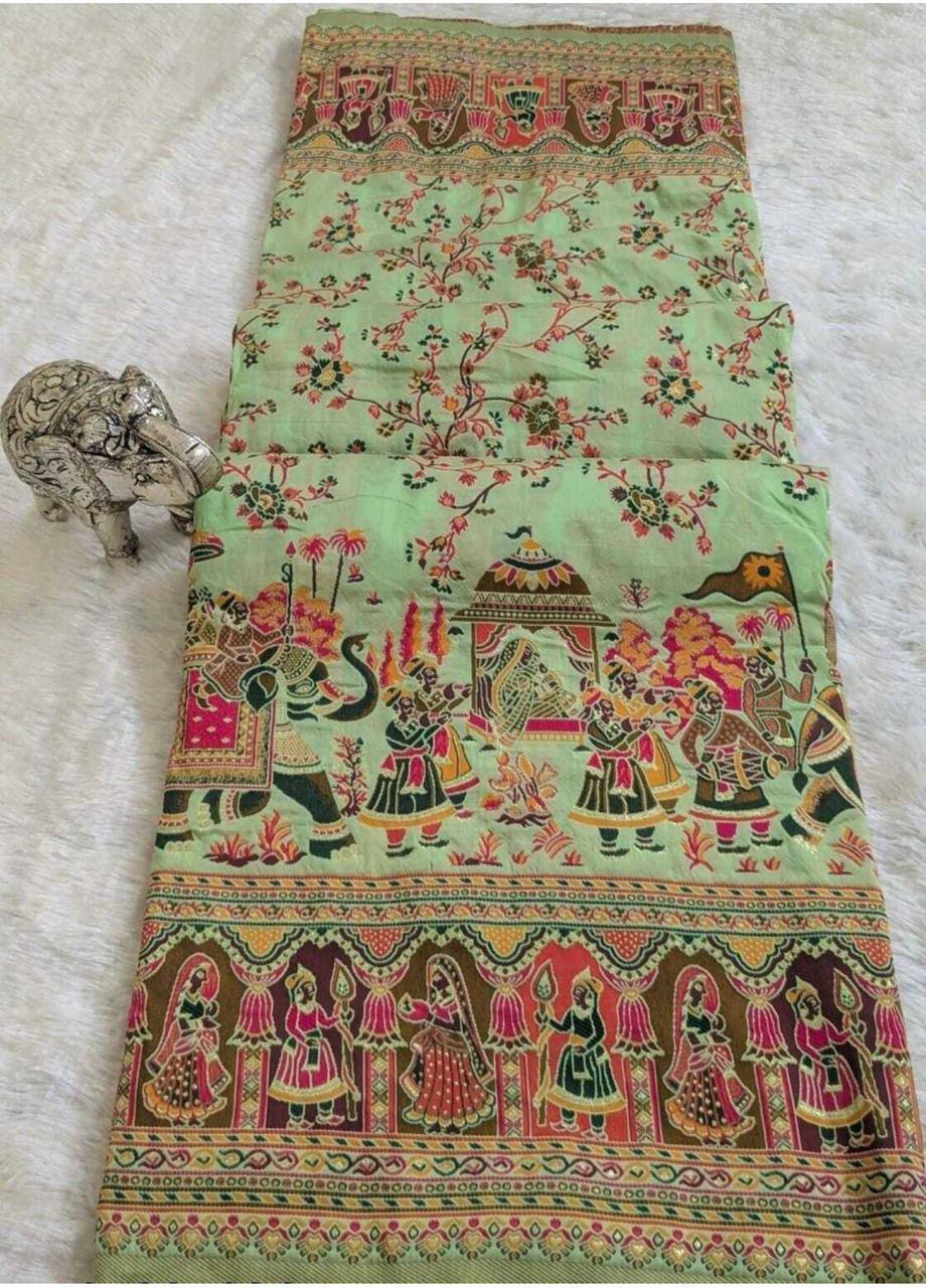 Rajwadi Pashmina Silk Saree - PISTA
