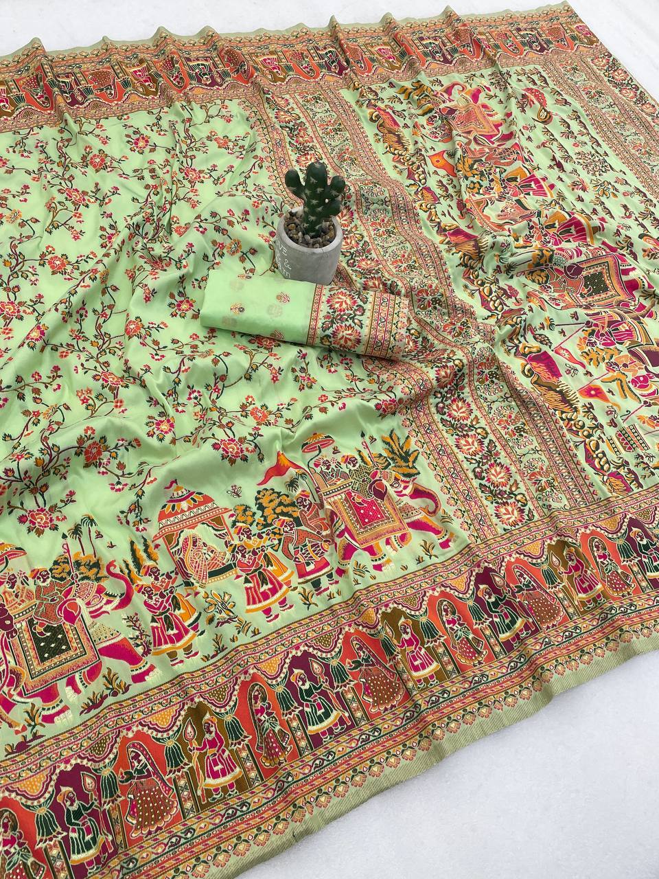 Rajwadi Pashmina Silk Saree - PISTA