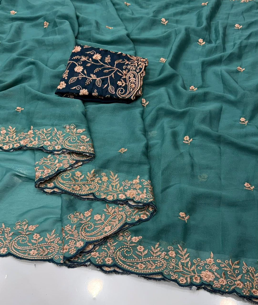 Moonlit Elegance Premium Star Georgette Saree With Multi Embroidery Designer Border - SKY