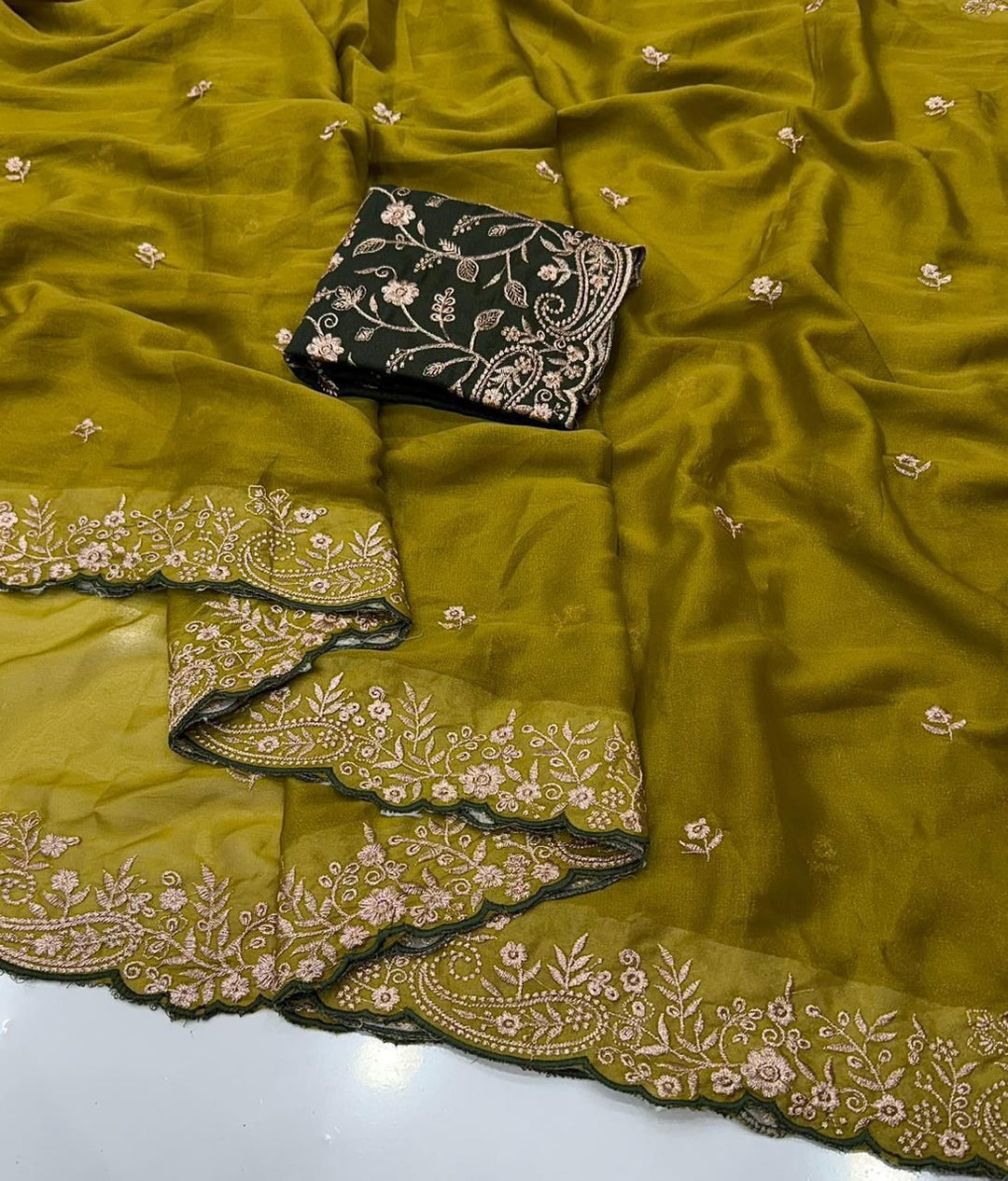 Moonlit Elegance Premium Star Georgette Saree With Multi Embroidery Designer Border - YELLOW