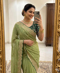 Moonlit Elegance Premium Star Georgette Saree With Multi Embroidery Designer Border - PISTA