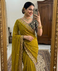 Moonlit Elegance Premium Star Georgette Saree With Multi Embroidery Designer Border - YELLOW