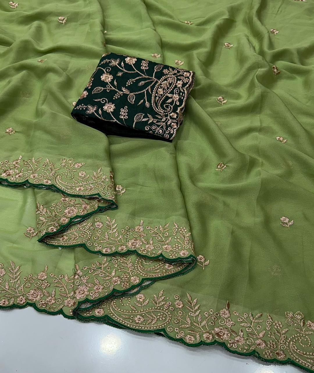 Moonlit Elegance Premium Star Georgette Saree With Multi Embroidery Designer Border - PISTA