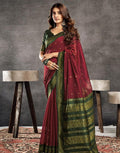 Royal Aqua Temple Border Saree  MAROON