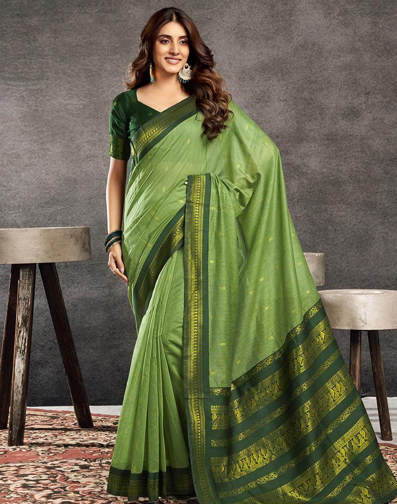 Royal Aqua Temple Border Saree  PISTA GREEN