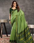 Royal Aqua Temple Border Saree  PISTA GREEN