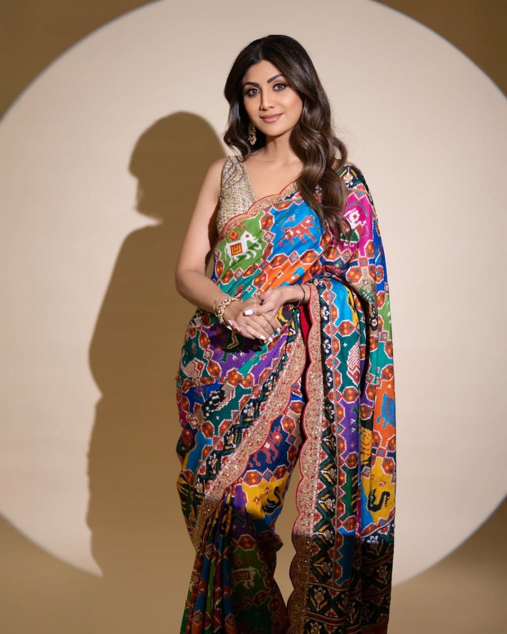 Royal Patola Georgette Saree with Swarovski Diamond Work &amp; Designer Mono Silk Blouse
