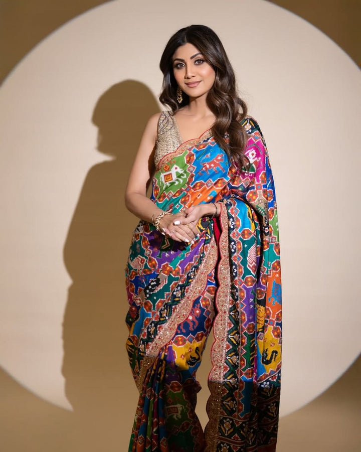 Royal Patola Georgette Saree with Swarovski Diamond Work &amp; Designer Mono Silk Blouse