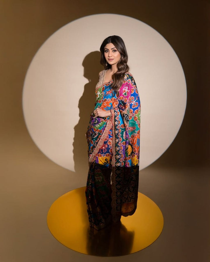 Royal Patola Georgette Saree with Swarovski Diamond Work &amp; Designer Mono Silk Blouse