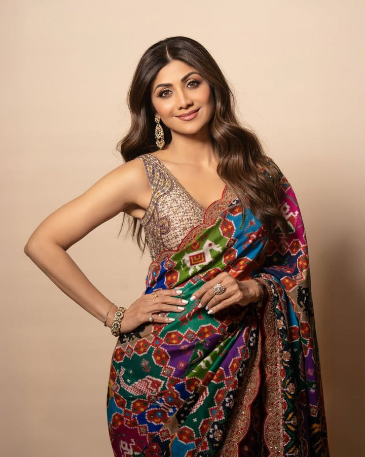 Royal Patola Georgette Saree with Swarovski Diamond Work &amp; Designer Mono Silk Blouse