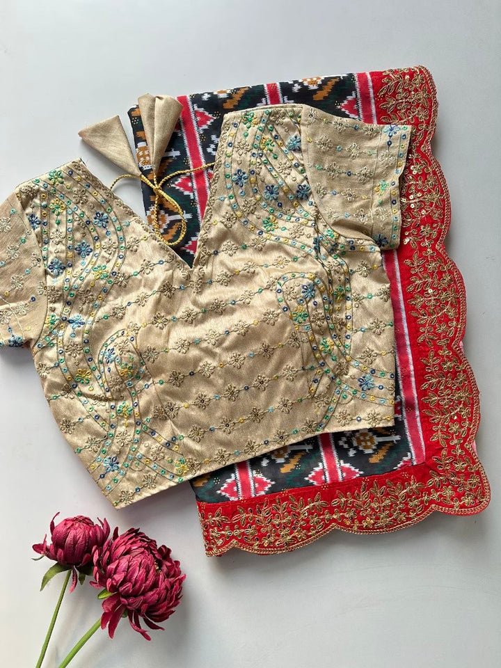 Royal Patola Georgette Saree with Swarovski Diamond Work &amp; Designer Mono Silk Blouse