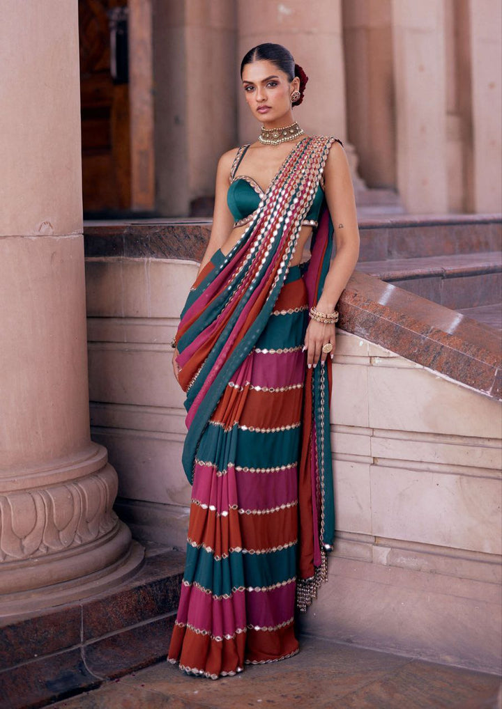Mehira Stripe Mirror Work Festive Saree