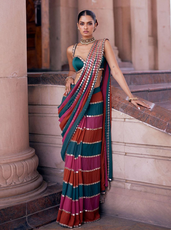Mehira Stripe Mirror Work Festive Saree