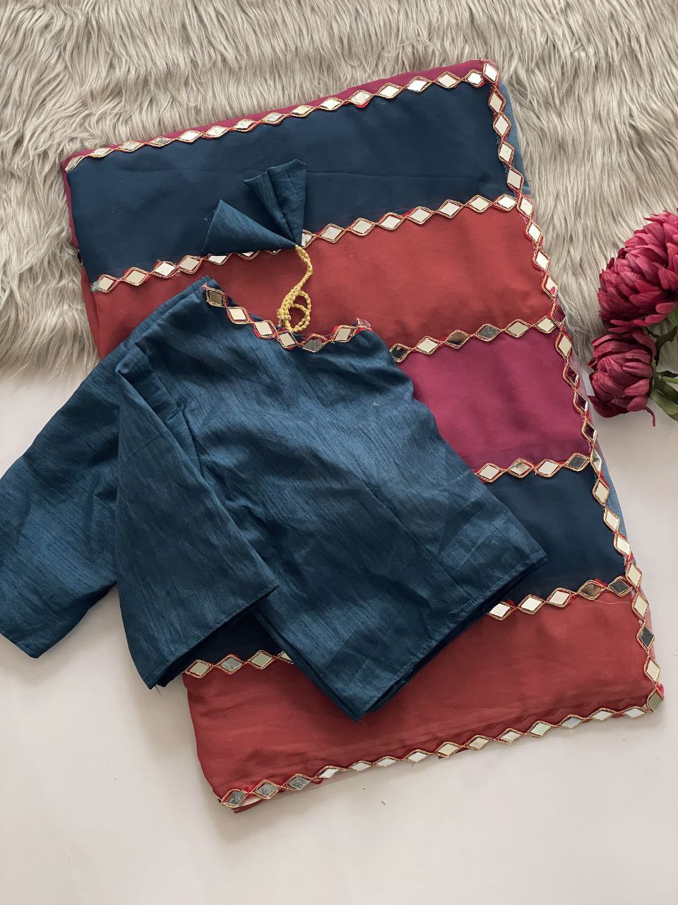 Mehira Stripe Mirror Work Festive Saree