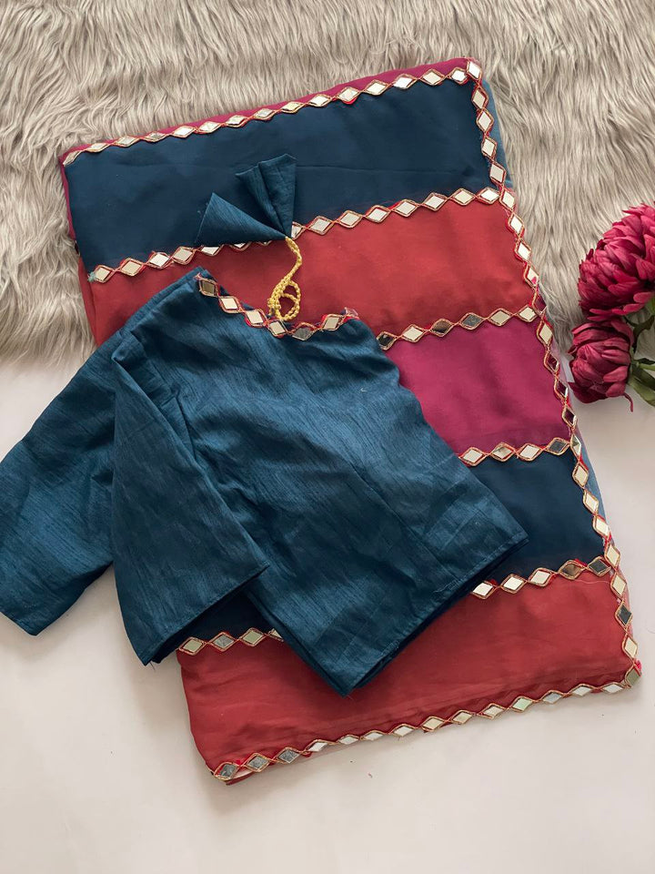 Mehira Stripe Mirror Work Festive Saree