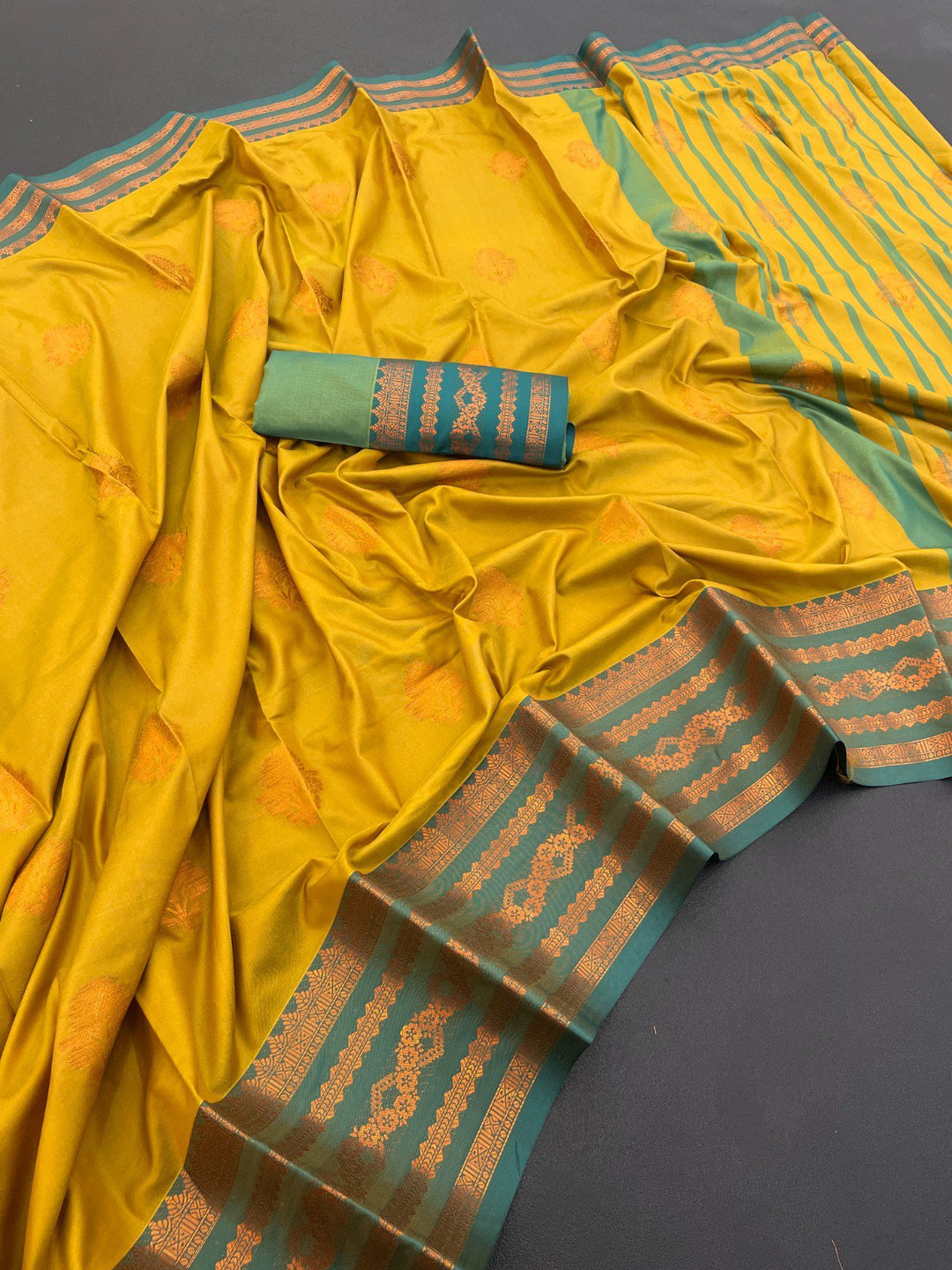 Regal Contrast Border Silk Saree - YELLOW
