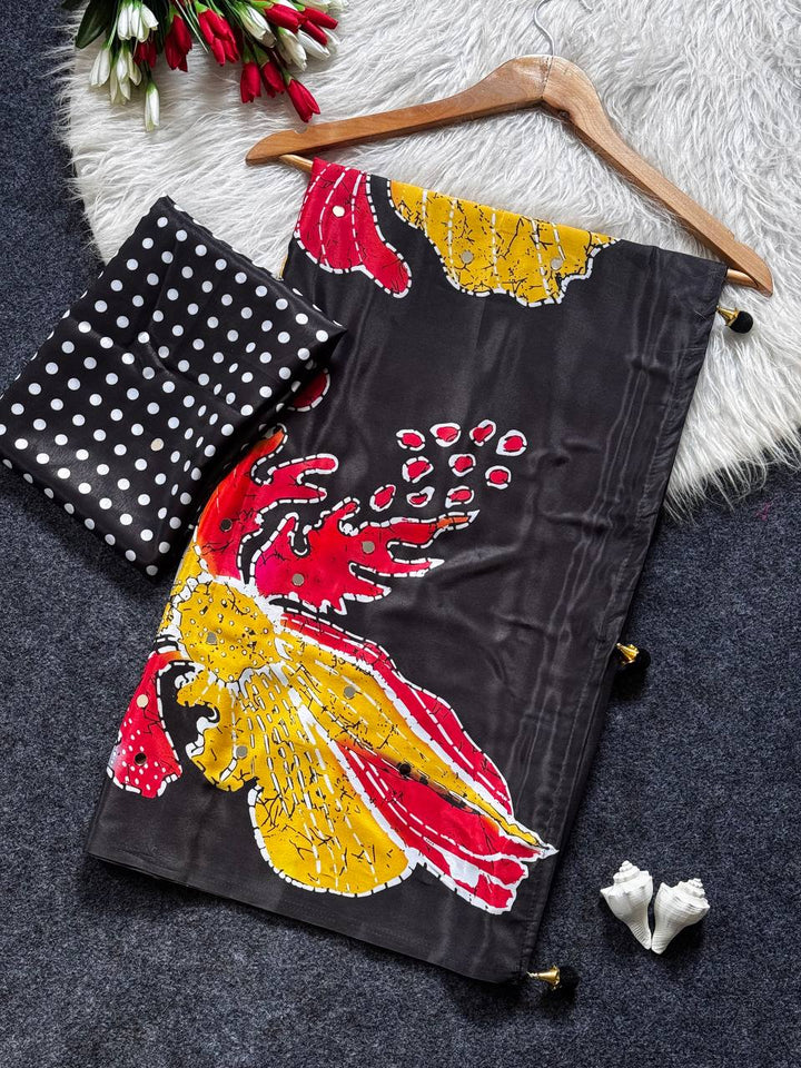 Black Floral Print Designer Saree with Stylish Blouse