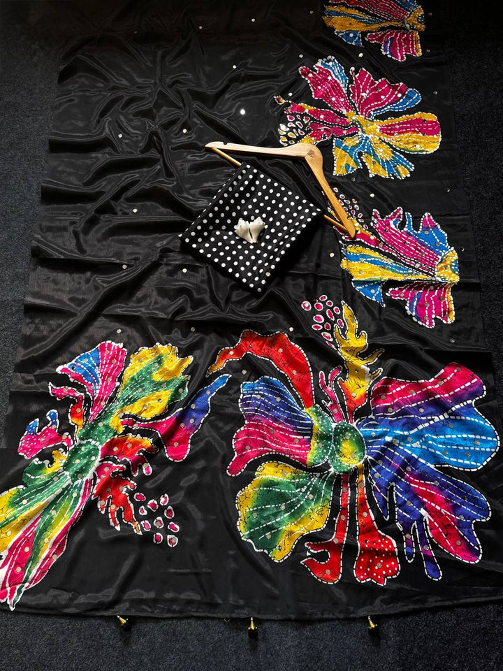 Black Floral Print Designer Saree with Stylish Blouse