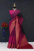 Royal Magenta & Midnight Black Heritage Silk Saree with Antique Gold Zari Border - RANI PINK
