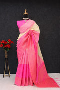 Royal Magenta & Midnight Black Heritage Silk Saree with Antique Gold Zari Border - PINK