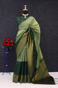 Royal Magenta & Midnight Black Heritage Silk Saree with Antique Gold Zari Border - GREEN