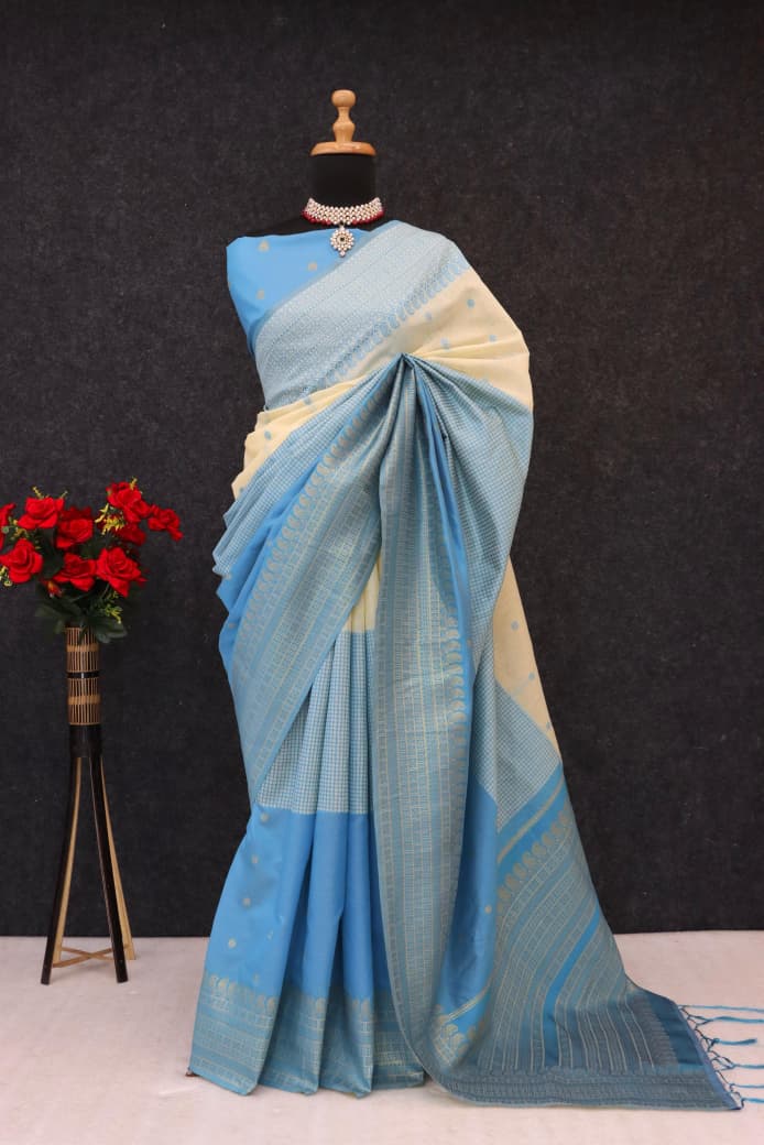 Royal Magenta &amp; Midnight Black Heritage Silk Saree with Antique Gold Zari Border - SKY