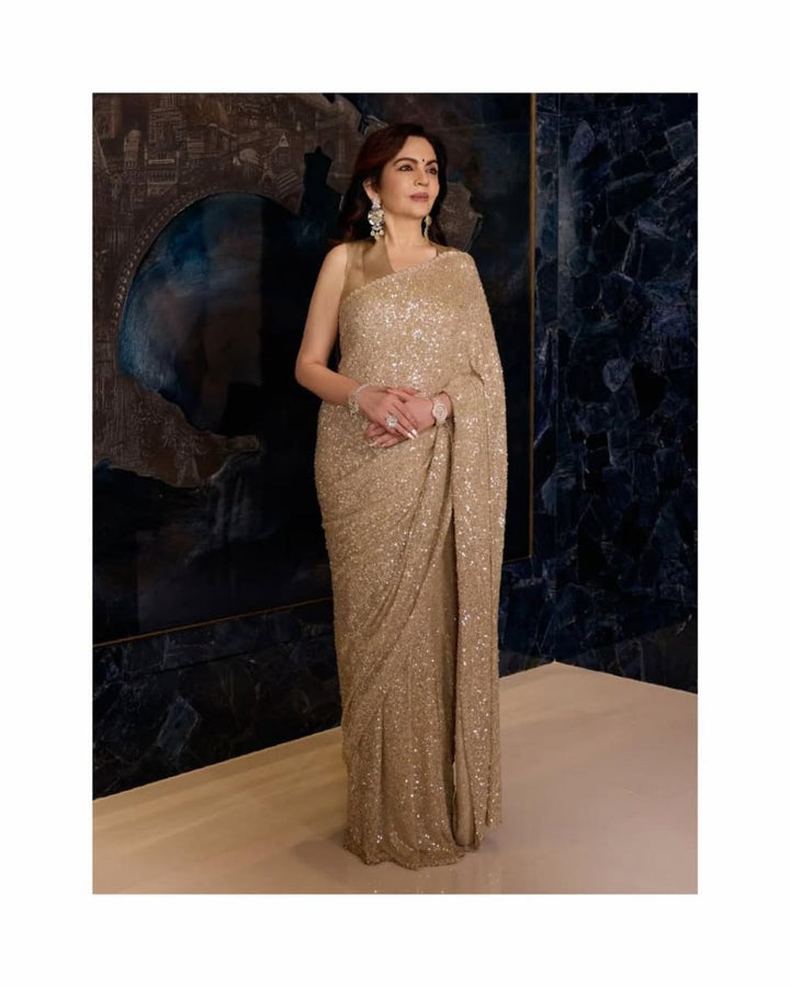 Celestial Rainbow Faux Georgette Sequins Saree with Designer Silk Blouse