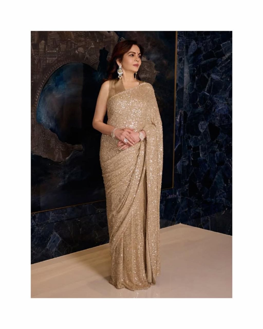 Celestial Rainbow Faux Georgette Sequins Saree with Designer Silk Blouse