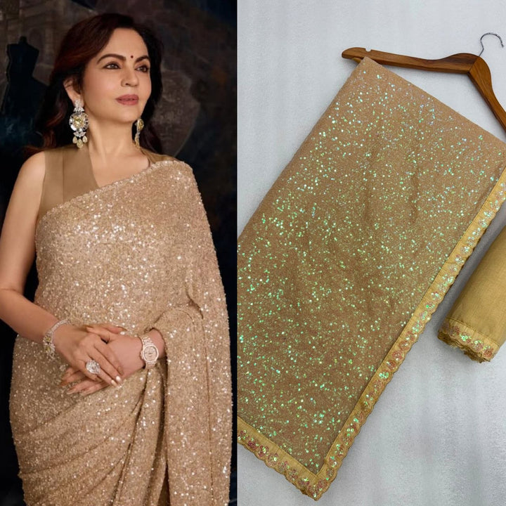 Celestial Rainbow Faux Georgette Sequins Saree with Designer Silk Blouse