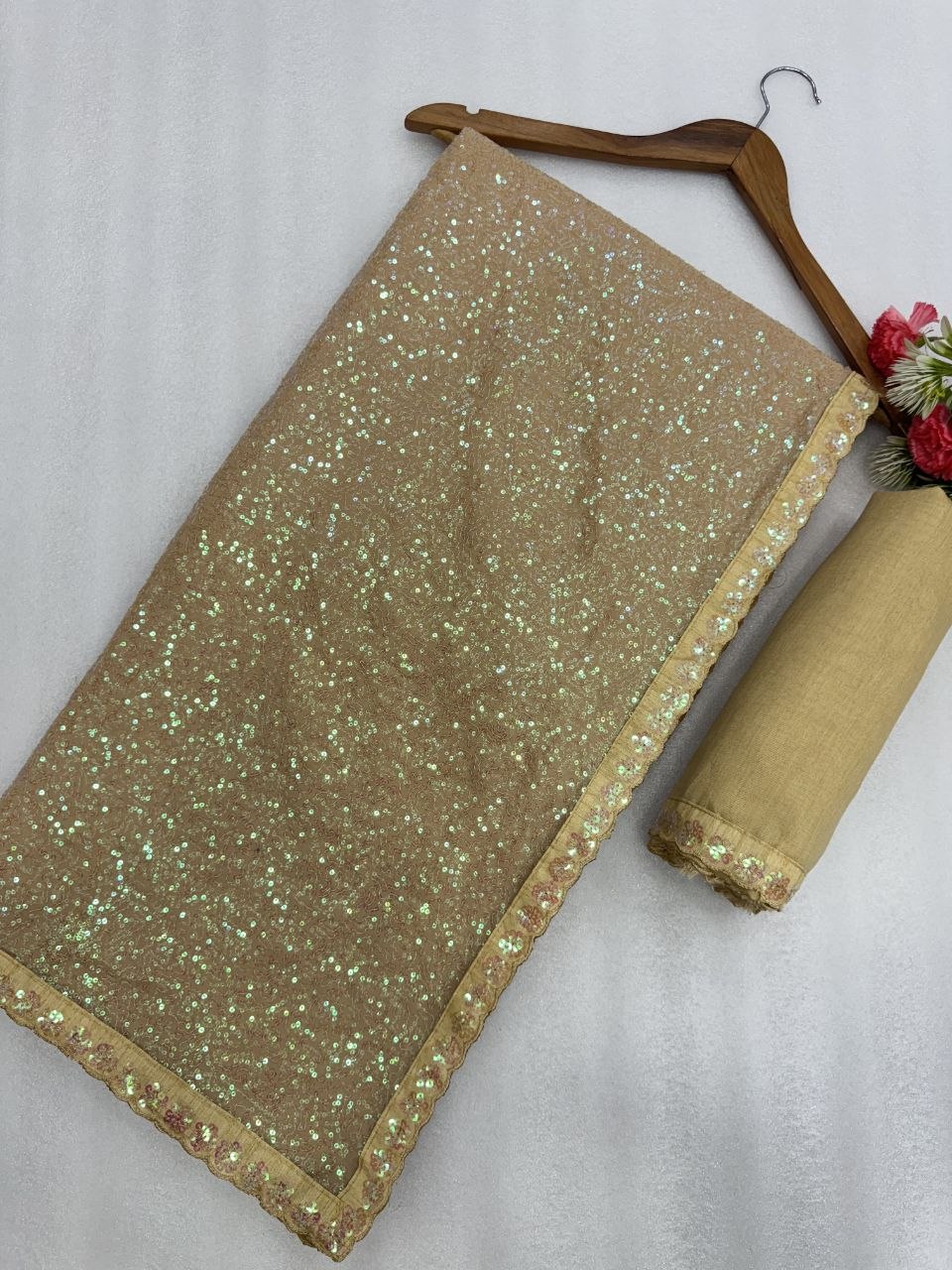 Celestial Rainbow Faux Georgette Sequins Saree with Designer Silk Blouse