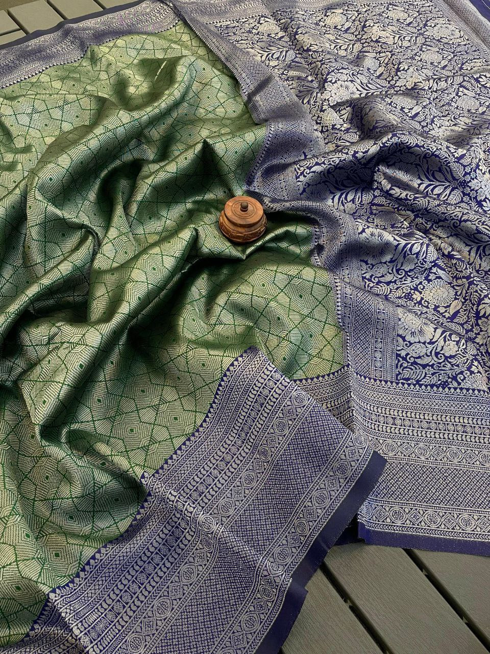 ✨ Royal Kanjivaram Silk Banarasi Mahendi Saree Collection ✨