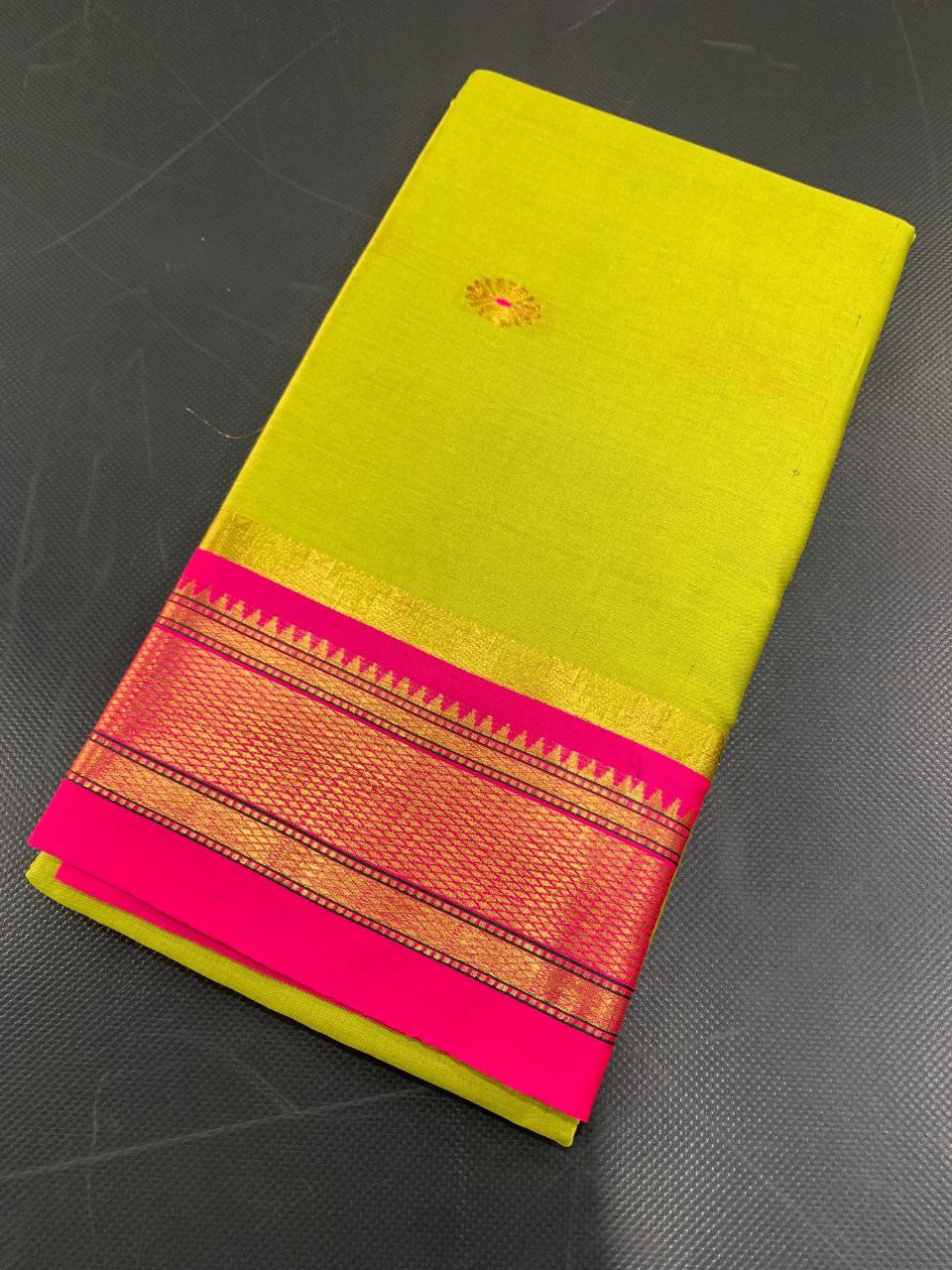 Royal Vasundhara Aura Silk Saree with Elegant Contrast Blouse -  PARROT AND PINK