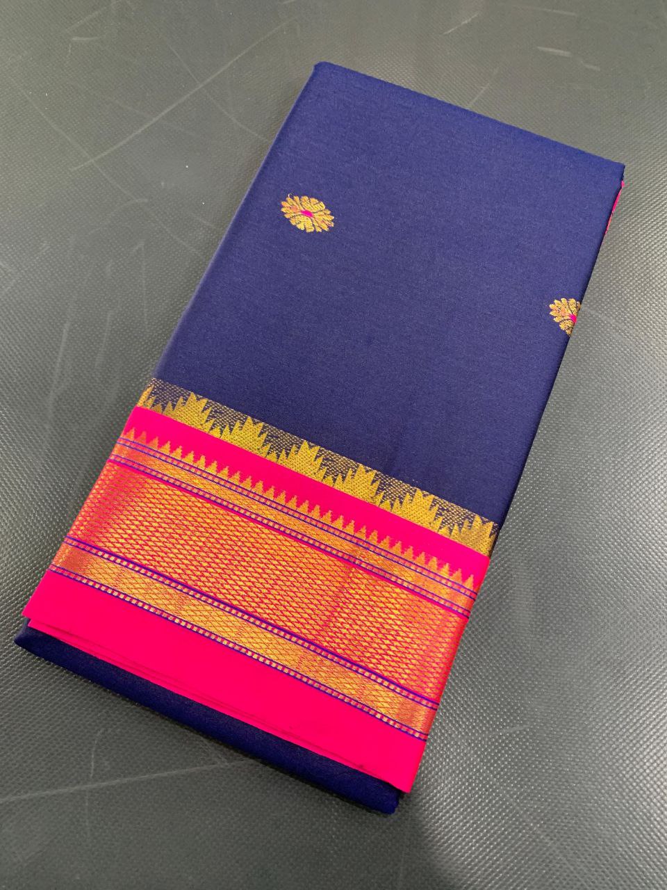 Royal Vasundhara Aura Silk Saree with Elegant Contrast Blouse -  BLUE AND PINK