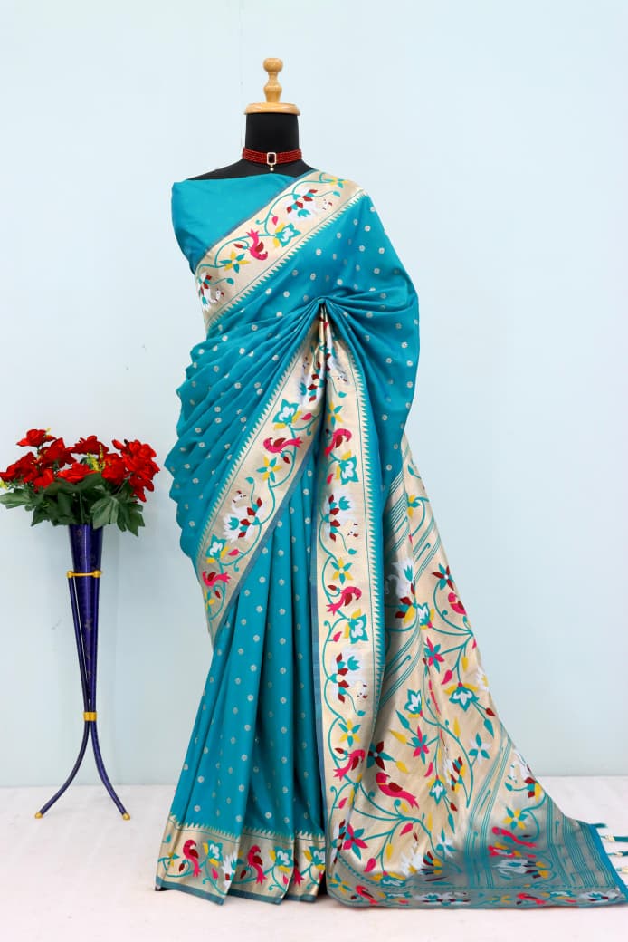Royal Olive Paithani Banarasi Soft Silk Saree -SKY