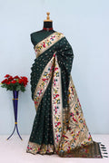 Royal Olive Paithani Banarasi Soft Silk Saree - GREEN
