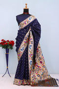 Royal Olive Paithani Banarasi Soft Silk Saree - NAVY BLUE
