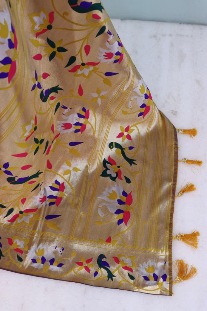 Royal Olive Paithani Banarasi Soft Silk Saree - GOLD
