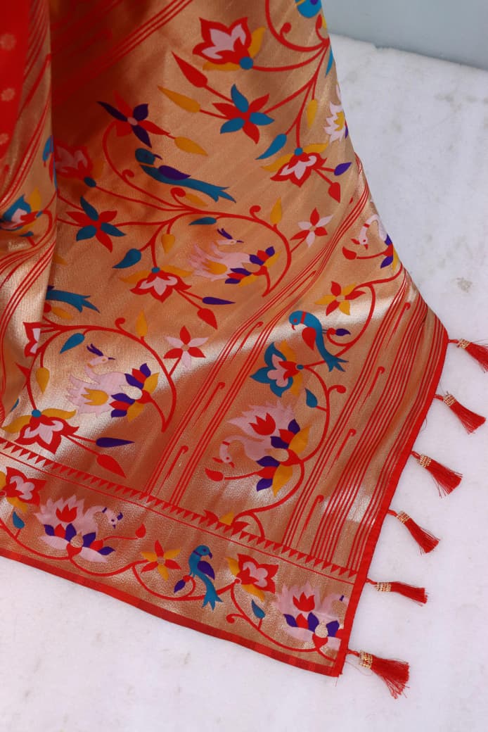 Royal Olive Paithani Banarasi Soft Silk Saree - ORANGE