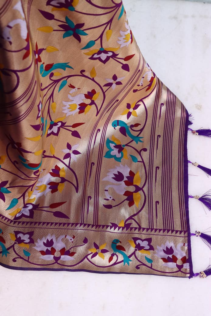 Royal Olive Paithani Banarasi Soft Silk Saree - PURPLE