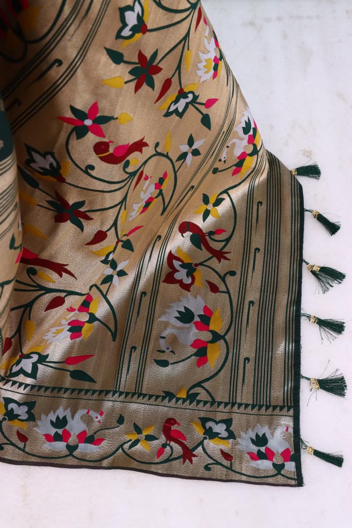 Royal Olive Paithani Banarasi Soft Silk Saree - GREEN