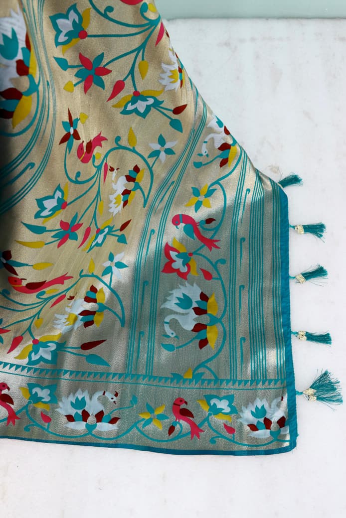 Royal Olive Paithani Banarasi Soft Silk Saree -SKY