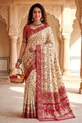 Royal Rajwadi Pashmina Silk Kashmiri Weaving Saree-OFF WHITE