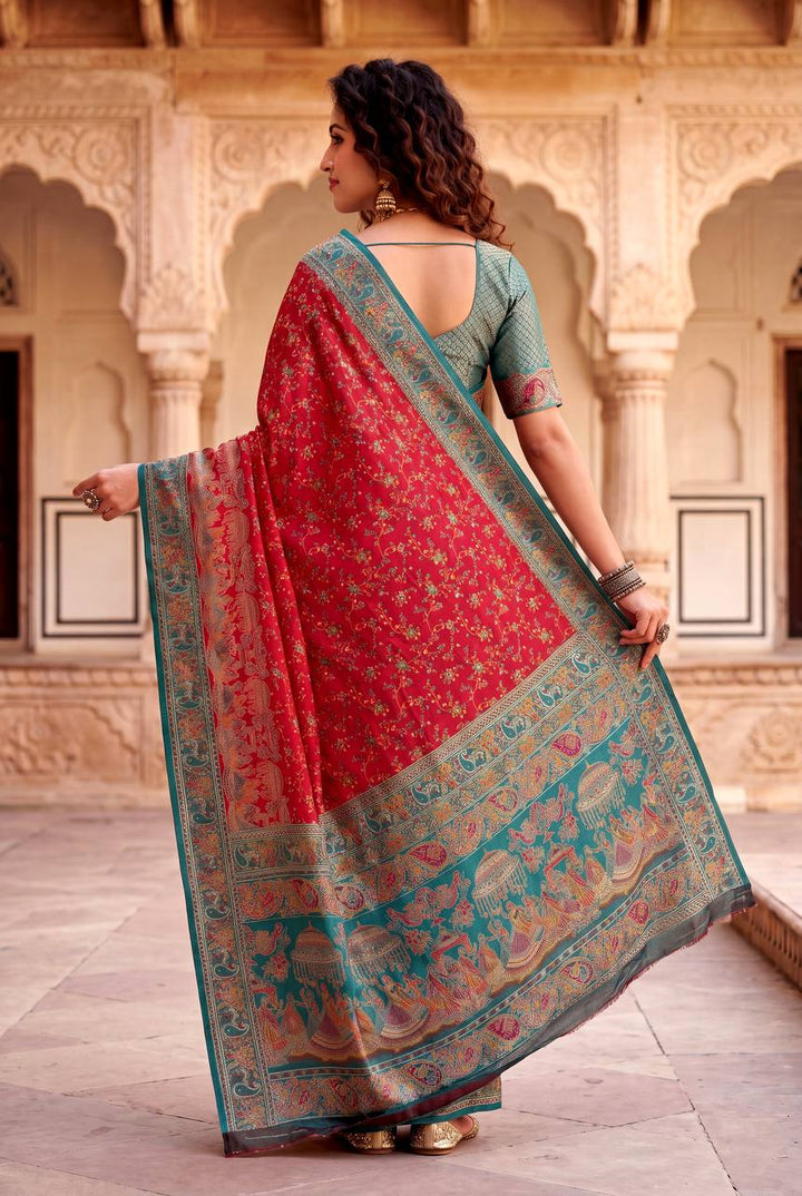 Royal Rajwadi Pashmina Silk Kashmiri Weaving Saree-RED