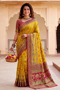 Royal Rajwadi Pashmina Silk Kashmiri Weaving Saree-YELLOW