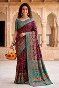 Royal Rajwadi Pashmina Silk Kashmiri Weaving Saree-WINE